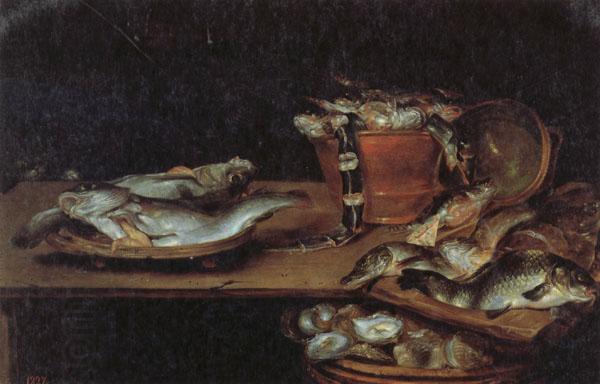 Alexander Adriaenssen Still Life with Fish,Oysters,and a Cat